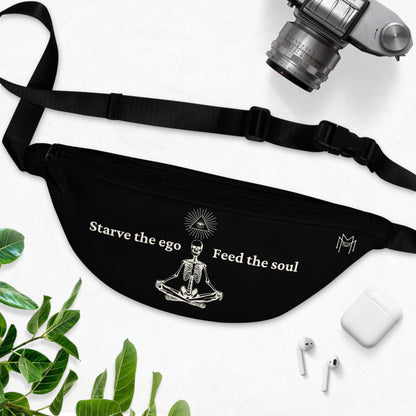Starve the Ego Meditating Skeleton Black Fanny Pack