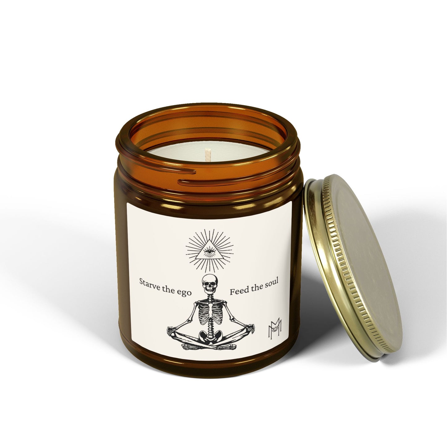 Starve the Ego Meditating Skeleton Candle — Eco Coconut Apricot Wax (9oz)