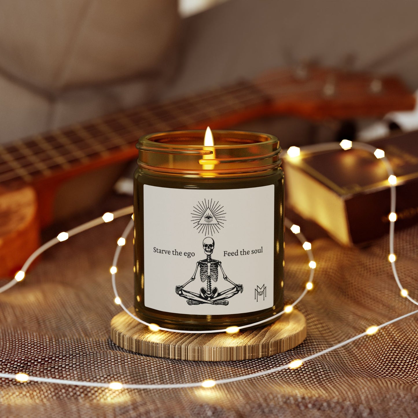 Starve the Ego Meditating Skeleton Candle — Eco Coconut Apricot Wax (9oz)