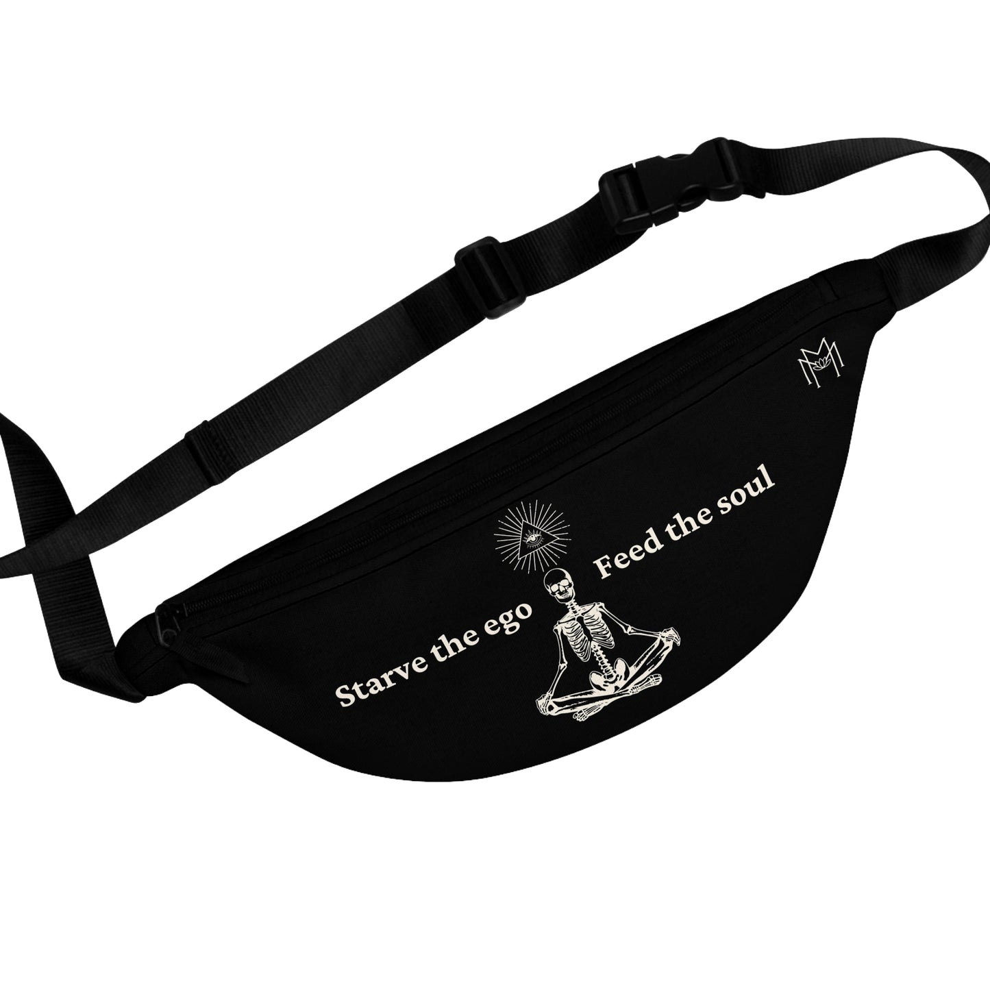 Starve the Ego Meditating Skeleton Black Fanny Pack