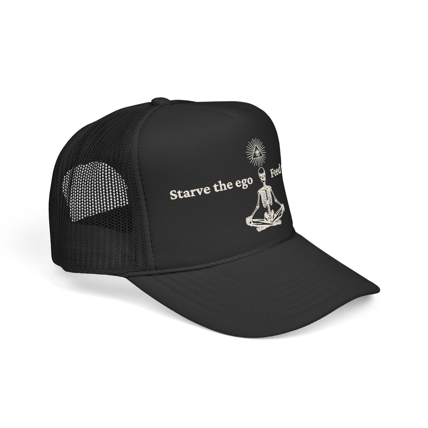 Starve the Ego Trucker Hat — Meditating Skeleton Vintage Cap