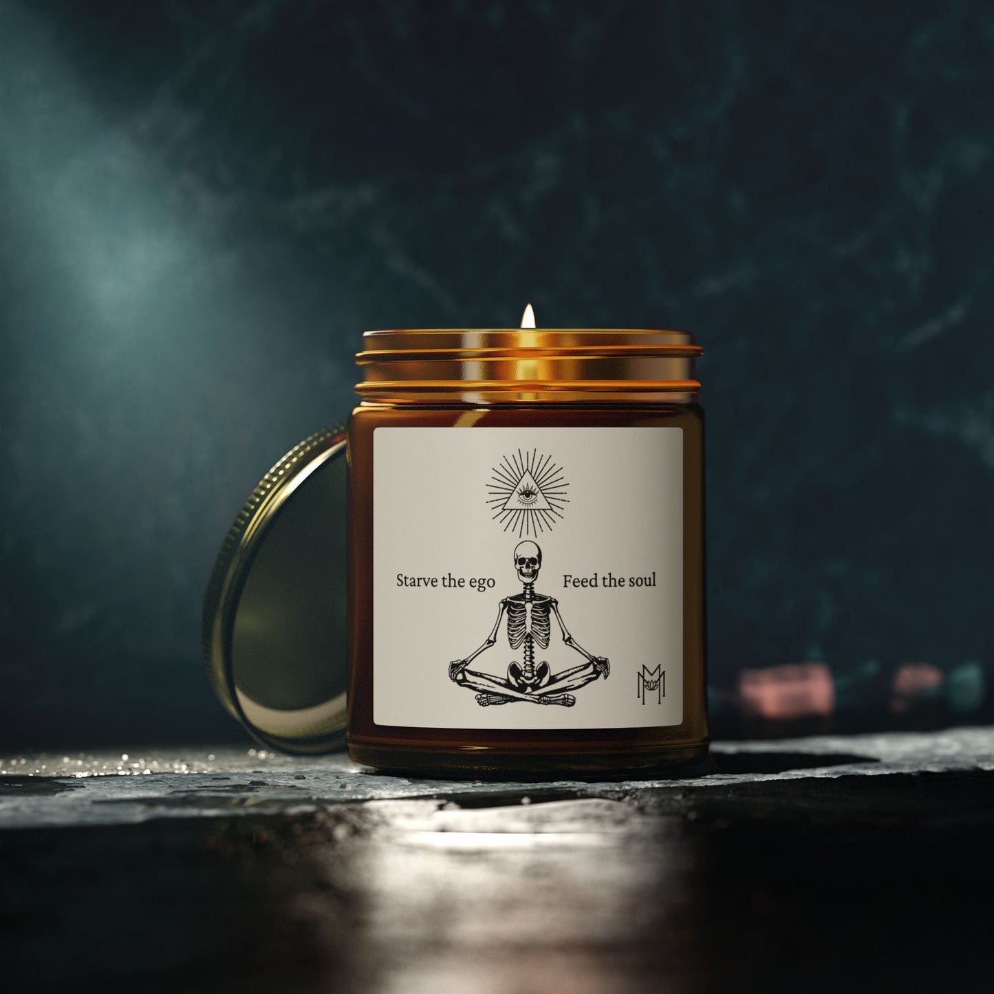 Starve the Ego Meditating Skeleton Candle — Eco Coconut Apricot Wax (9oz)