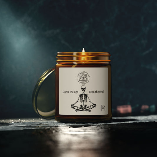 Starve the Ego Meditating Skeleton Candle — Eco Coconut Apricot Wax (9oz)