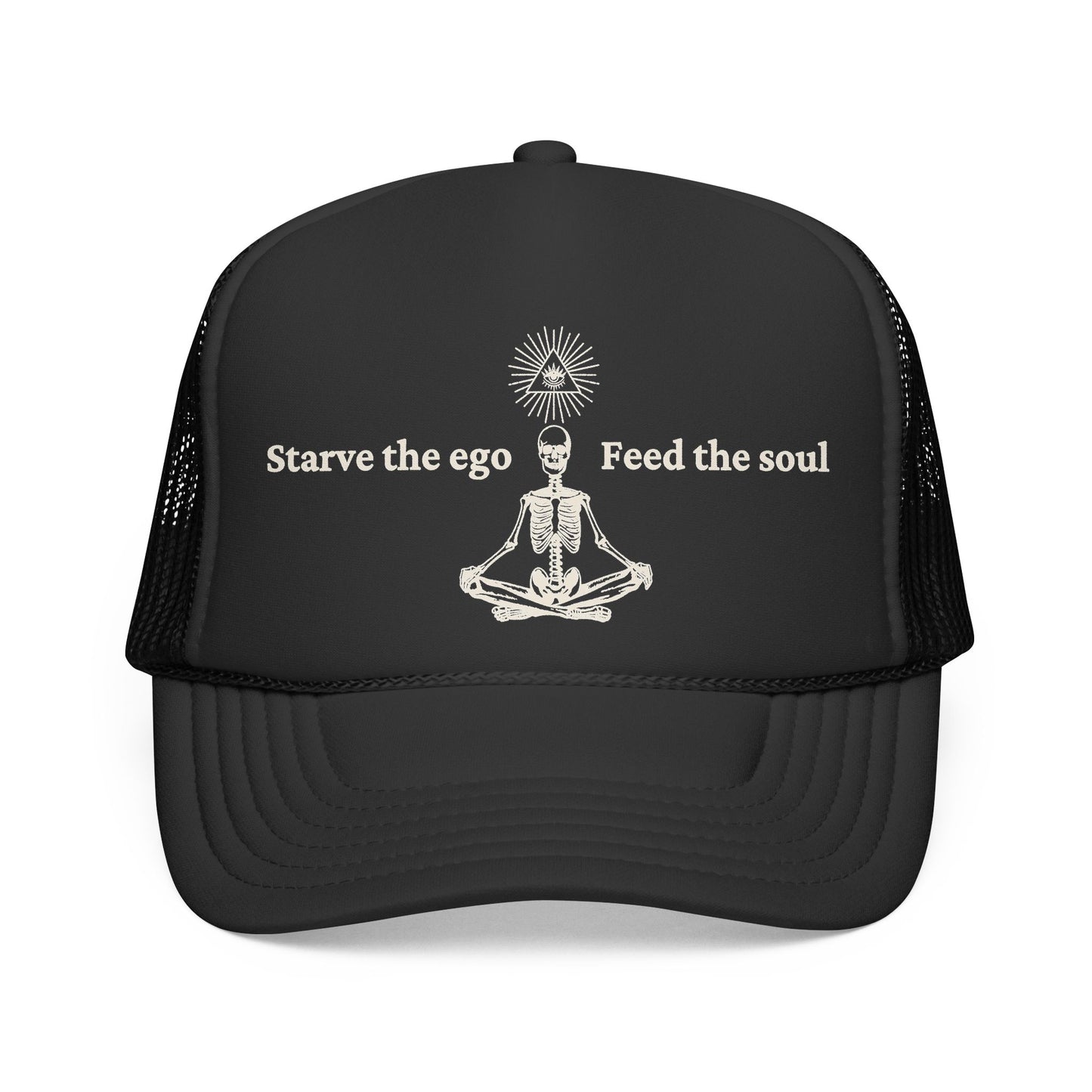 Starve the Ego Trucker Hat — Meditating Skeleton Vintage Cap