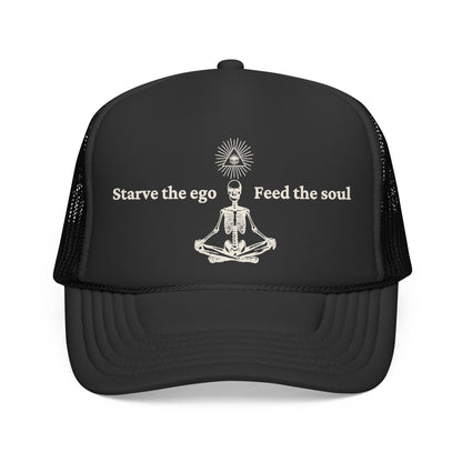 Starve the Ego Trucker Hat — Meditating Skeleton Vintage Cap