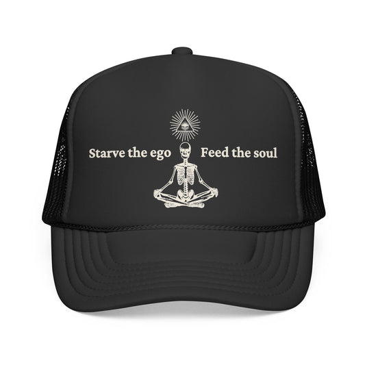 Starve the Ego Trucker Hat — Meditating Skeleton Vintage Cap
